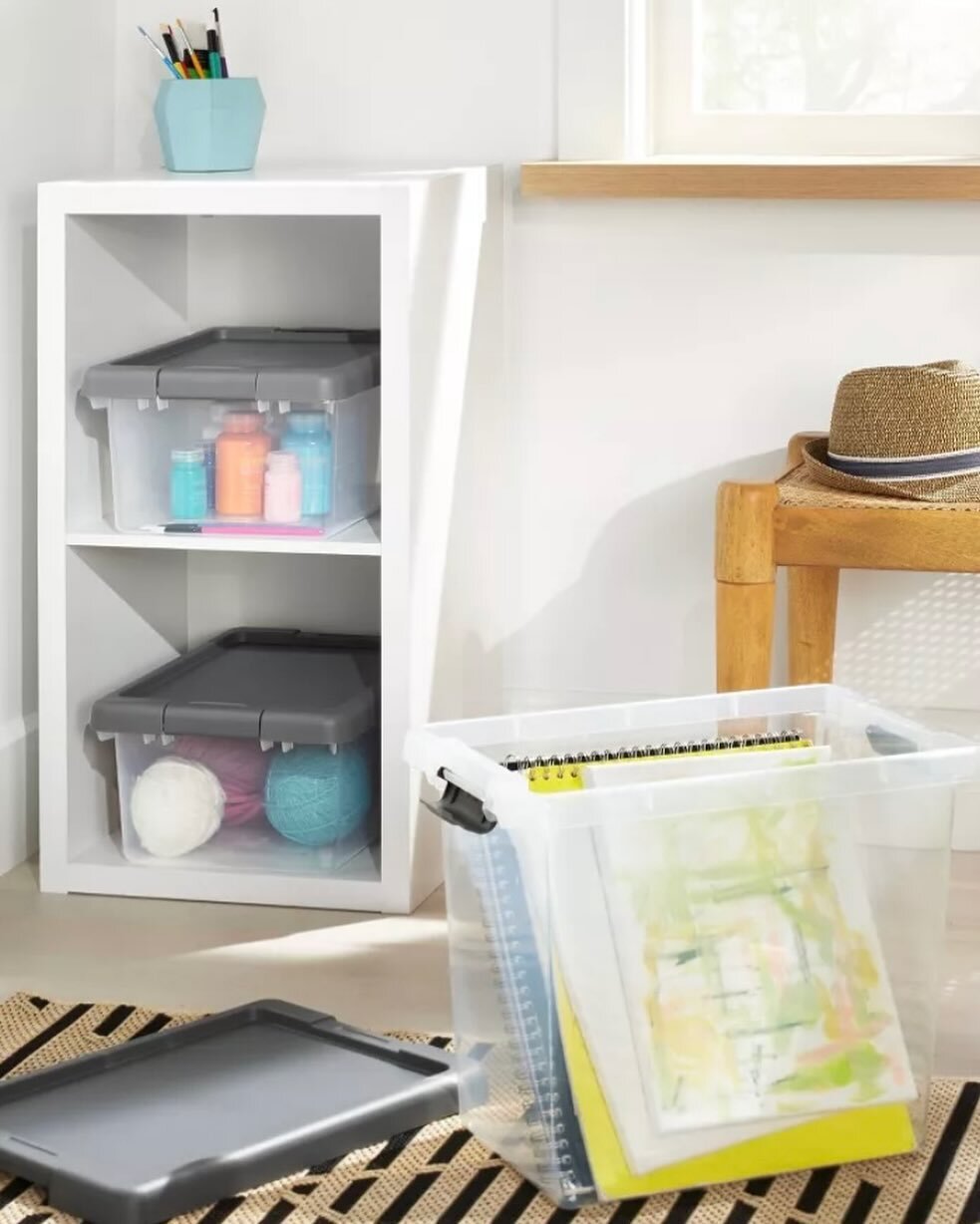 Perfect size for any classroom! 

Medium Latching Clear Storage Box - Brightroom&trade;

Available at @target for $8.00 🎯

&bull; Clear storage tote sides let you see the contents without opening it
&bull; Built-in handles make moving and rearrangin