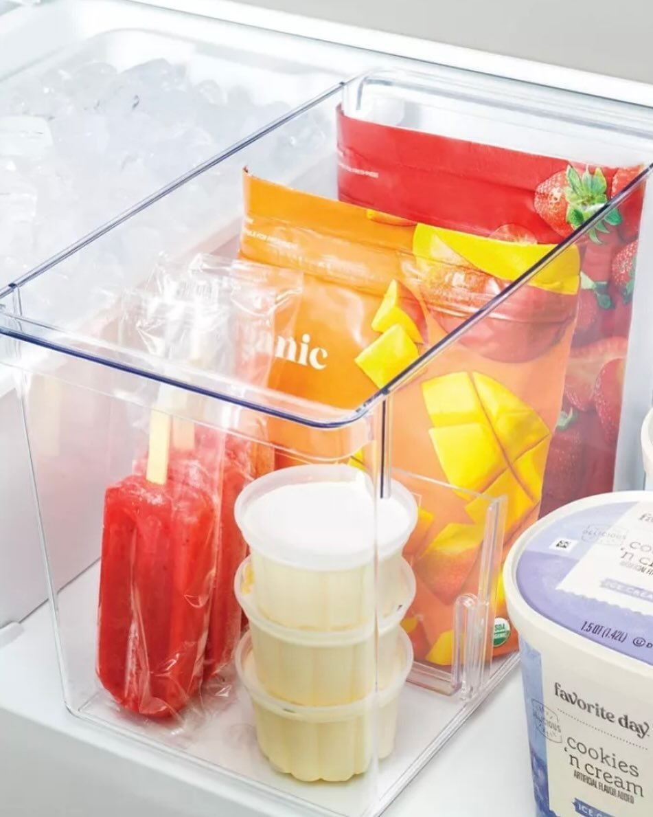Deep Fridge &amp; Freezer Bin Clear - Brightroom&trade;

Available at @target for $16.00 🎯

&bull; Divided freezer storage bin
&bull; Made from a BPA-free material
&bull; Rectangular silhouette with a 2-way partition
&bull; Clear design

 Link in bi
