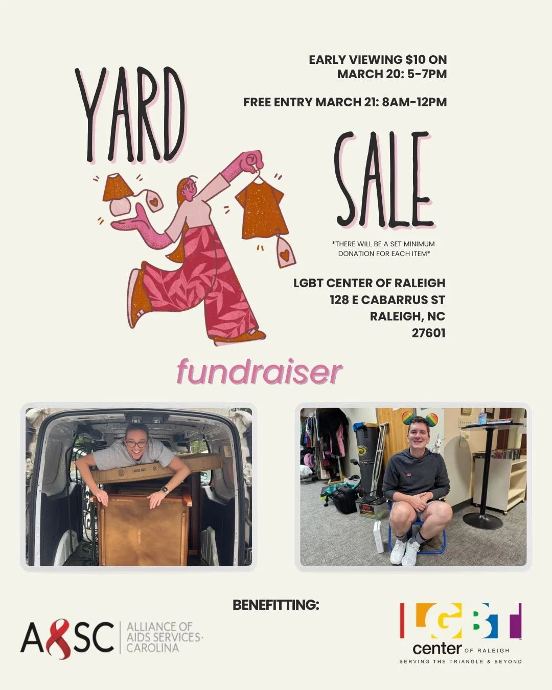 It's time to mark your calendars and clean out out your closets!

On March 20th &amp; 21st The LGBT Center of Raleigh will be teaming up with Alliance of AIDS Services to host a community powered Yard "Sale" fundraiser that you won't want t