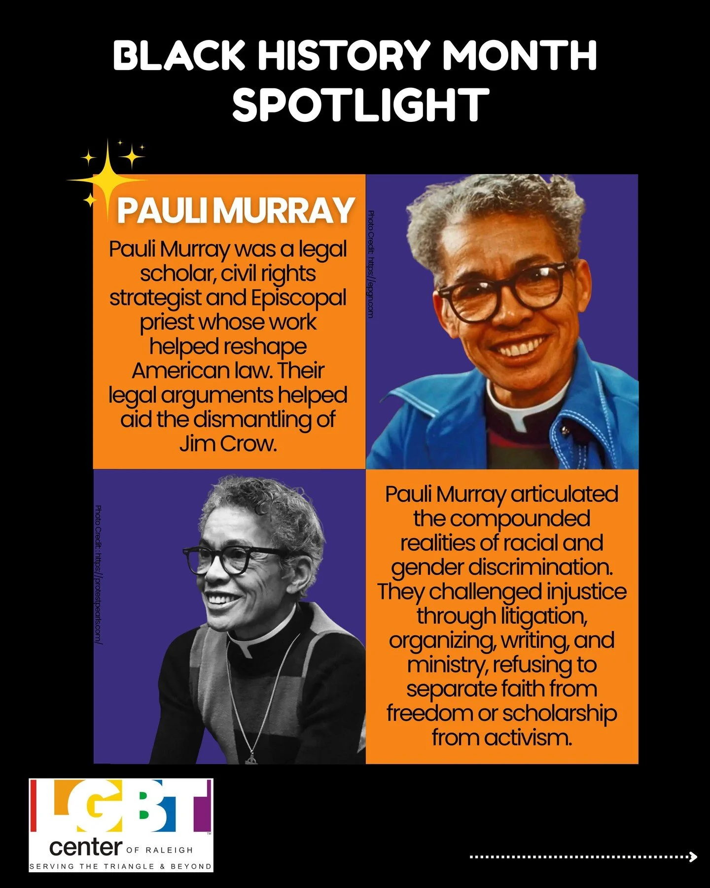 Today's Queer Black History Month spotlight goes to the visionary Pauli Murray (they/them). 💛

Pauli Murray moved through courtrooms and pulpits with the same conviction. They were the legal mind behind some of the arguments that cracked Jim Crow at