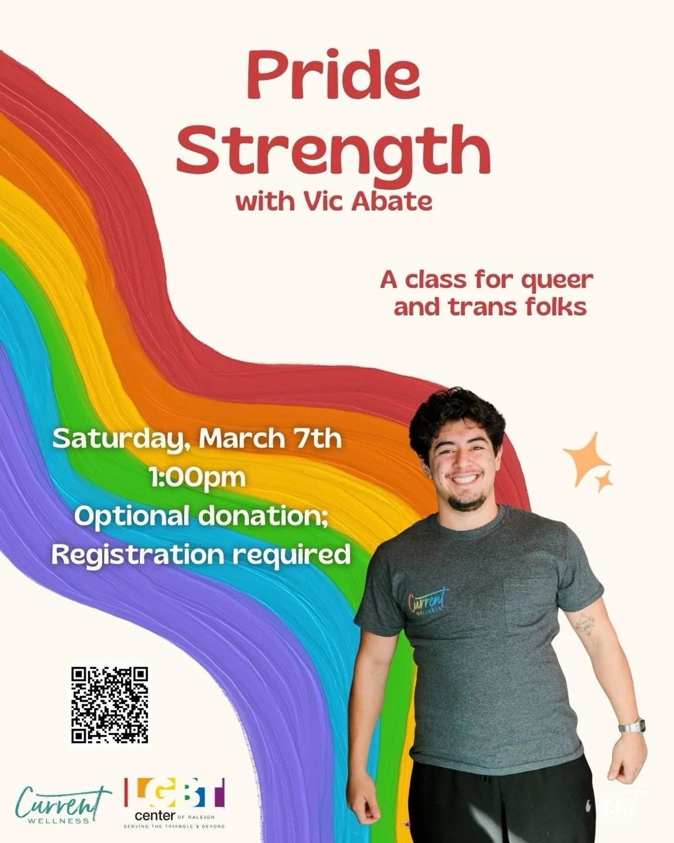 Join Current Wellness and the LGBT Center of Raleigh for Pride Strength, a queer and trans affinity strength training class focused on community, choice, and celebration. 

This class offers accessible strength training for all levels with options fo