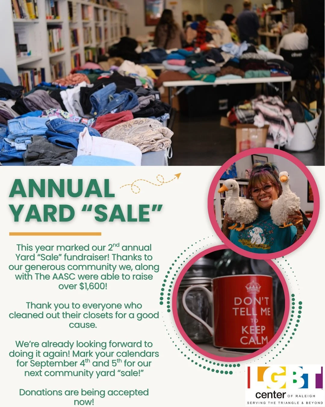 Thank you to everyone who contributed to and/or helped with our Yard "Sale" Fundraiser! 

Be sure to save the date for our next one happening September 4th and 5th 2026!