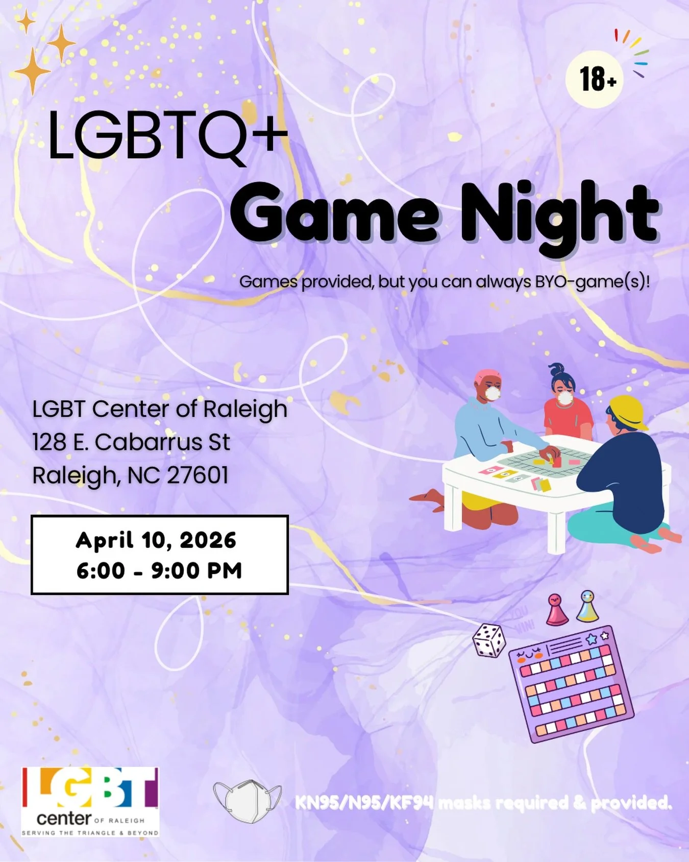 Join us for GAYme Night, this upcoming Friday, April 10th from 6-9 PM!

We&rsquo;ve got the games covered and masks ready too. You&rsquo;re always welcome to bring your own favorite games as well. Parking is easy with free street parking after 6pm an