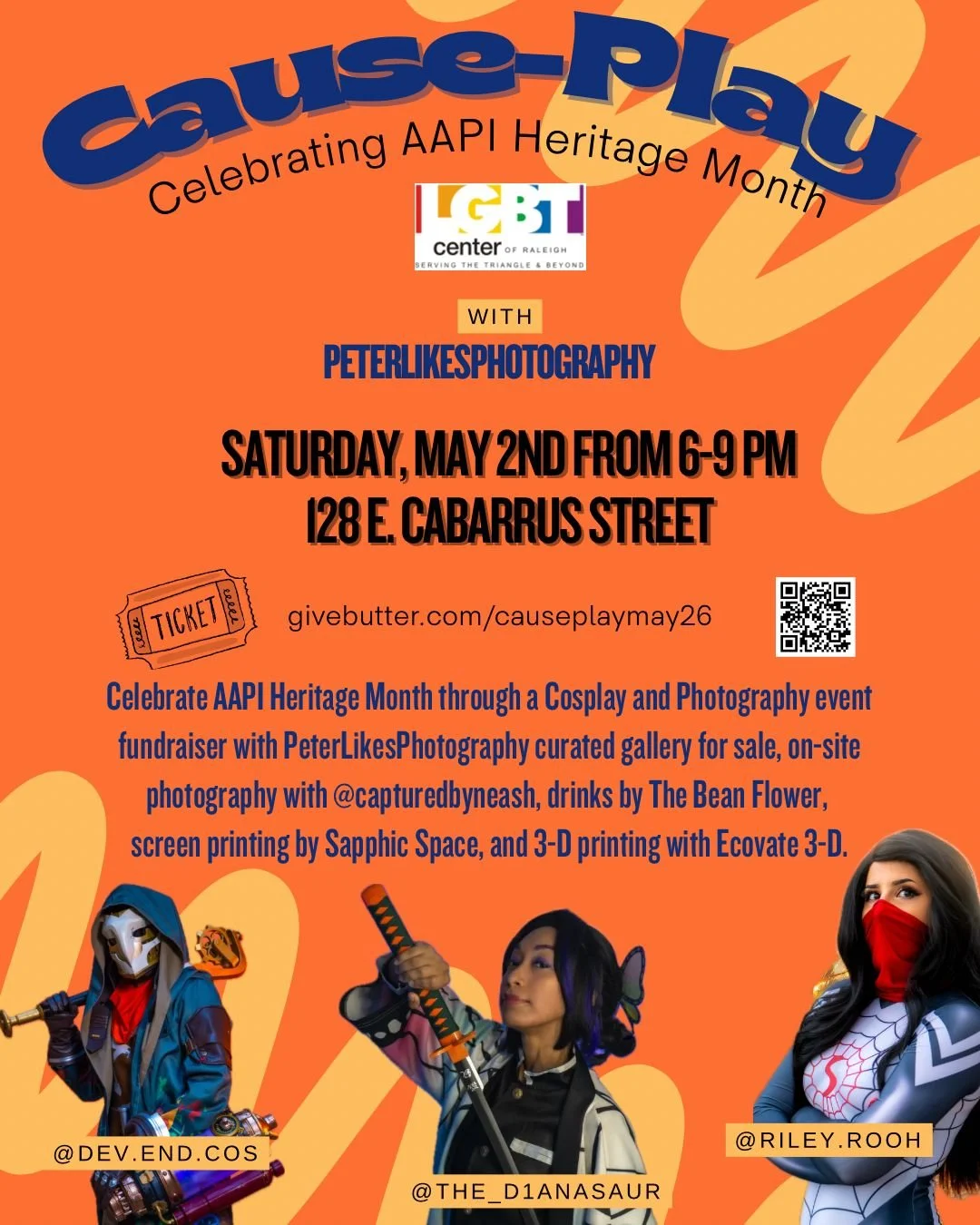 We're only a few days away from Cause-Play! This event will have a curated gallery with cosplay photography with @PeterLikesPhotography for sale benefitting the Center, a photobooth with @&zwnj;capturedbyneash so you can have professional cosplay pho
