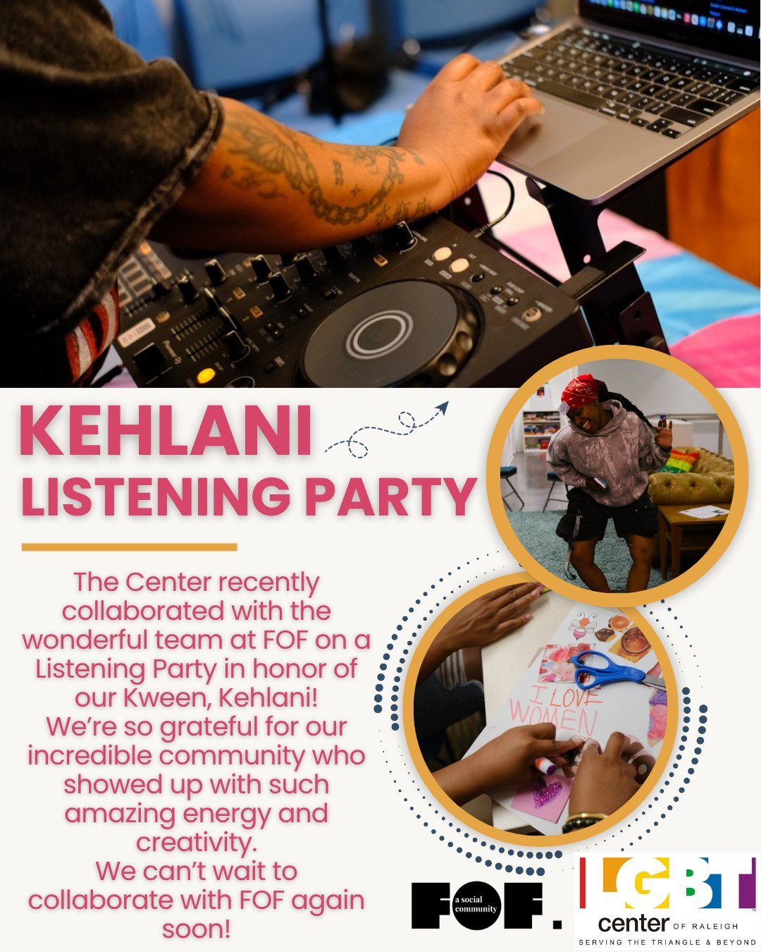 THANK YOU to everyone who came out and helped us celebrate the release of Kehlani's latest self-titled album. We hope you all had an amazing time! Stay tuned for future LGBT Center of Raleigh x FoF collabs!!!