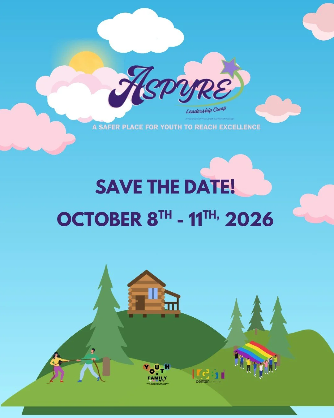 Registration for Camp ASPYRE 2026 opens in exactly ONE WEEK on June 1st!! Heart + share this if you're as excited as we are!

ASPYRE Youth Leadership Camp is a powerful experience designed to empower young members of the LGBTQ community and their all