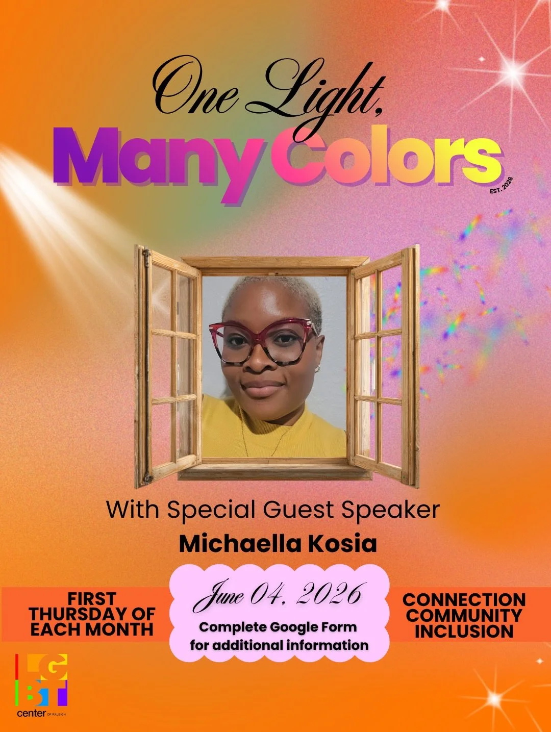 We&rsquo;re honored to welcome Michaella Kosia as the speaker for our upcoming One Light, Many Colors gathering.

Michaella is a Public Health Educator with Wake County&rsquo;s HIV/STI &amp; Hepatitis C Program and Chair of the Wake County Faith Coal
