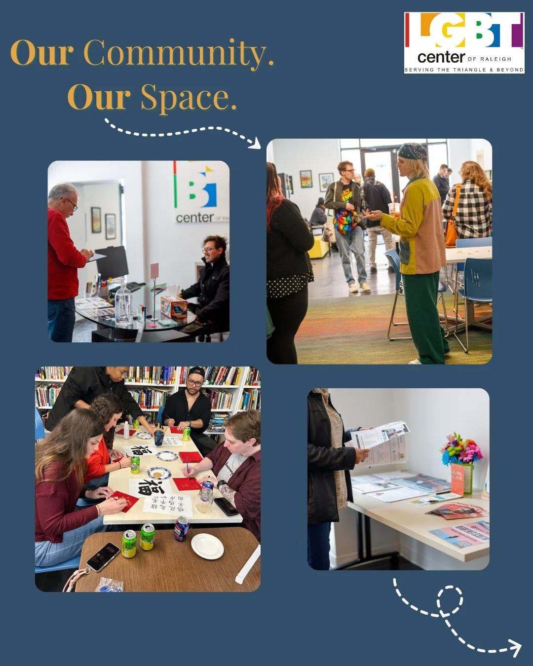 We are opening up new ways for our community to gather at the LGBT Center of Raleigh. Think meetings, celebrations, workshops, creative events.. and more!

Our space is now available for rentals! If you'd like more information now feel free to email 