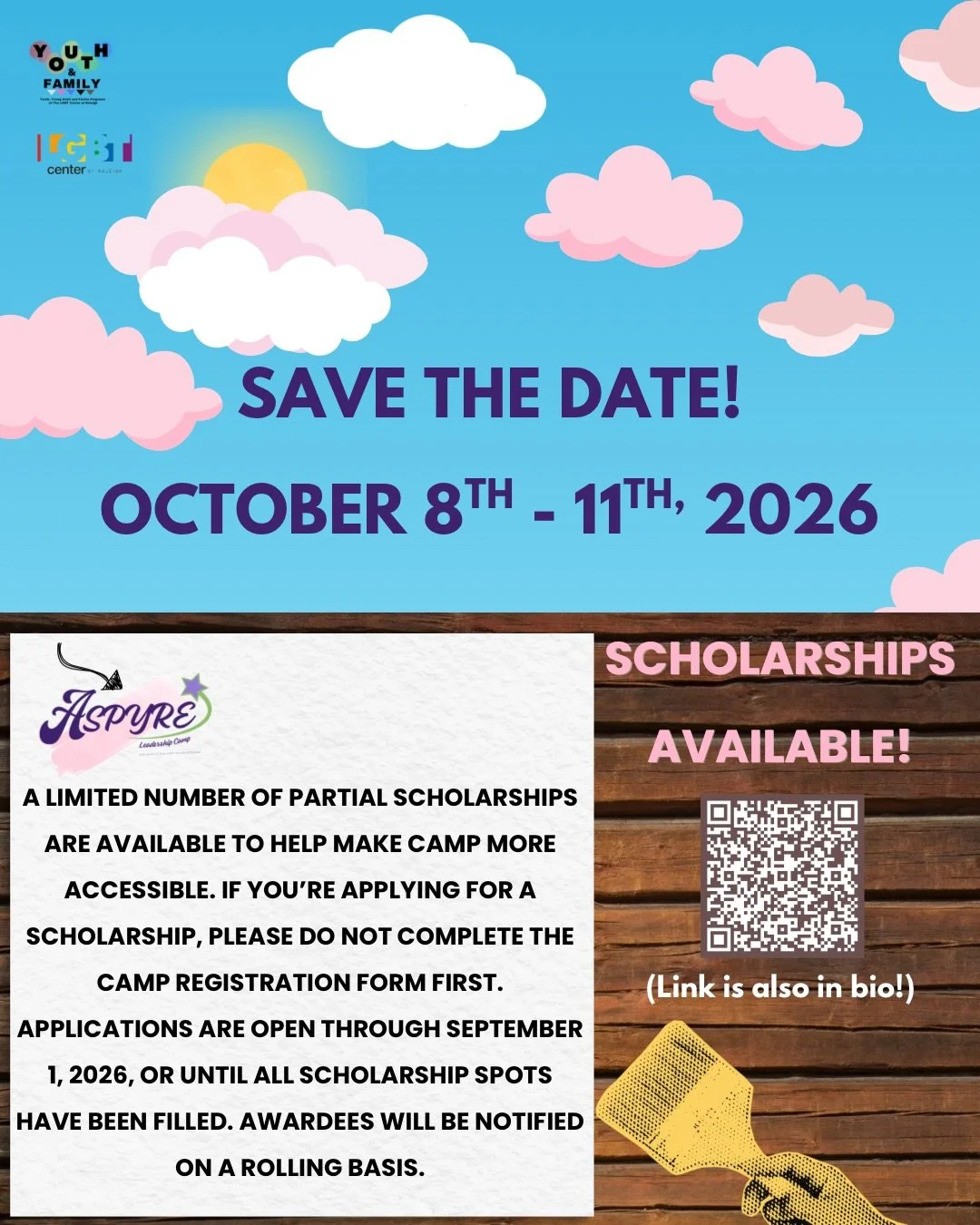 If cost has been holding your family back from applying to ASPYRE Leadership Camp, we encourage you to apply for a scholarship. A limited number of partial scholarships are available, and we&rsquo;d love to help make camp possible for as many young p