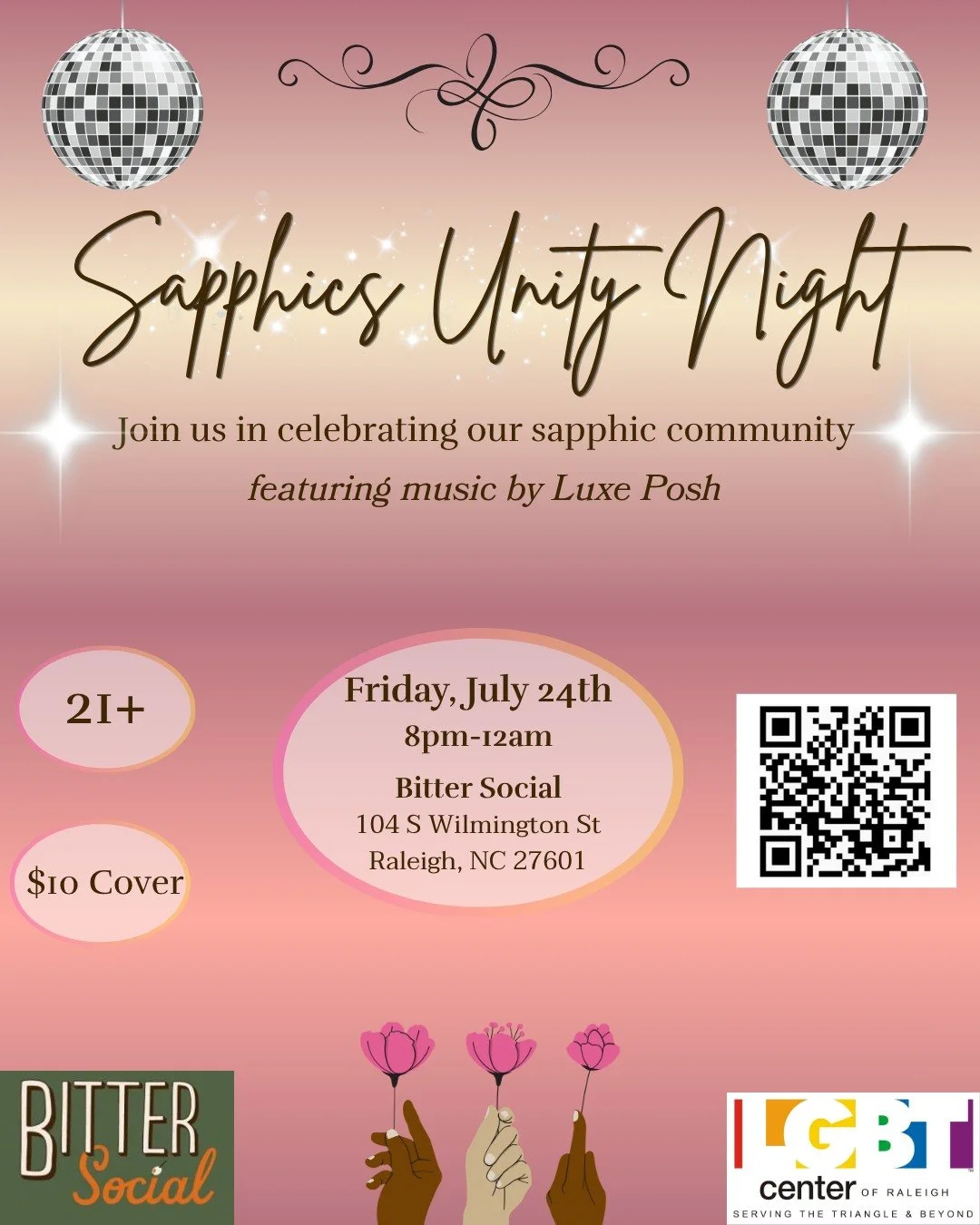 The LGBT Center of Raleigh is hosting a night dedicated to all sapphics at Bitter Social! Whether you&rsquo;re looking for dancing and good vibes, or just making new connections &ndash; join us in celebrating our sapphic community. Expect a fun and w