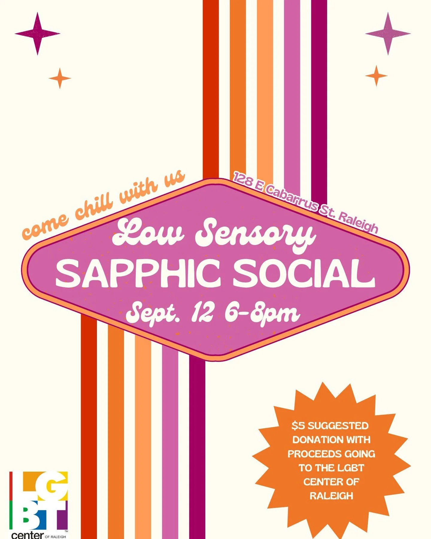 Sapphic Social is back! 💕

Join us September 12 from 6&ndash;8 PM for a relaxed, low-sensory evening made for chatting and hanging out. This will also be a sober social. ✨

Masks are encouraged, and a $5+ suggested donation helps support the LGBT Ce