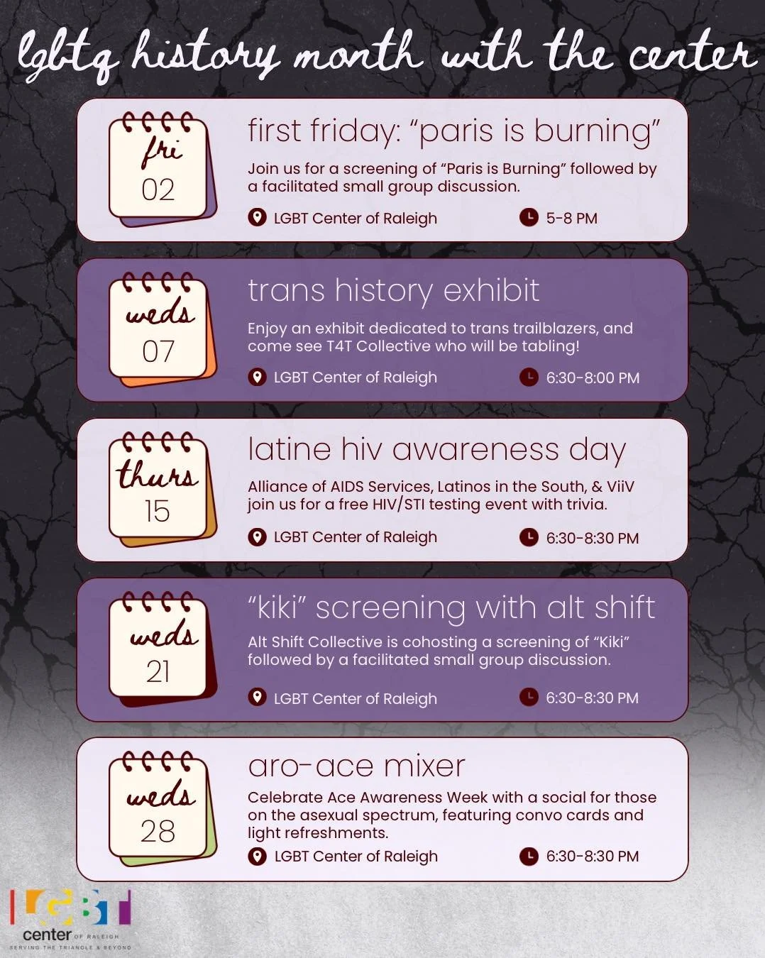 Something spooky's coming... 👀 

October is right around the corner which means it&rsquo;s almost LGBTQ+ History Month! Each October, the LGBT Center of Raleigh celebrates our history through weekly historical posts honoring our elders. And this yea