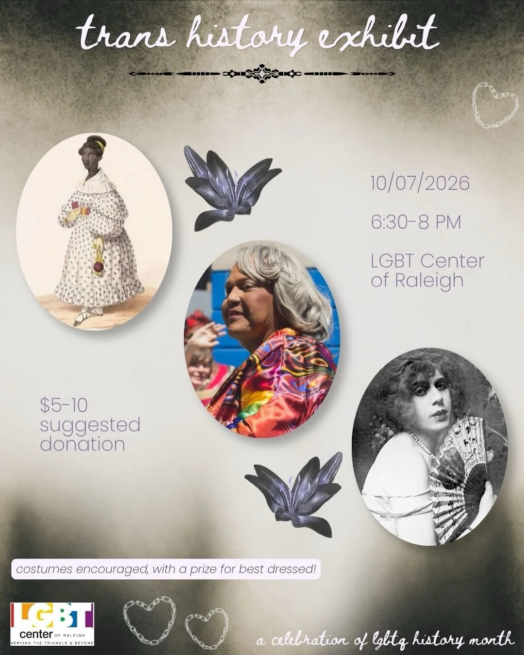 On Wednesday, 10/7, our friends at T4T Collective are joining us for a Trans History Exhibit at the Center from 6:30&ndash;8 PM.

The exhibit is free to attend, and donations are welcome. Every gift also counts toward our $10,000 LGBTQ+ History Month