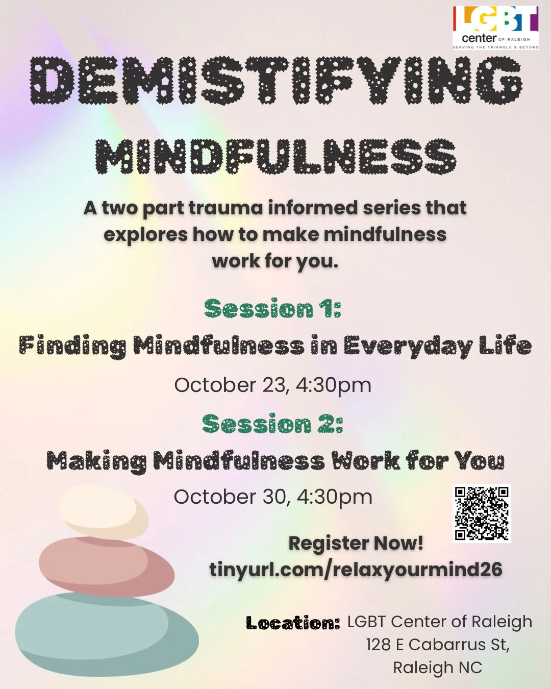We&rsquo;re excited to bring Demistifying Mindfulness to the Center! This two-part, trauma-informed series is all about exploring mindfulness in a way that feels comfortable and meaningful to YOU.

🧘🏽 October 23 at 4:30 PM: Finding Mindfulness in E