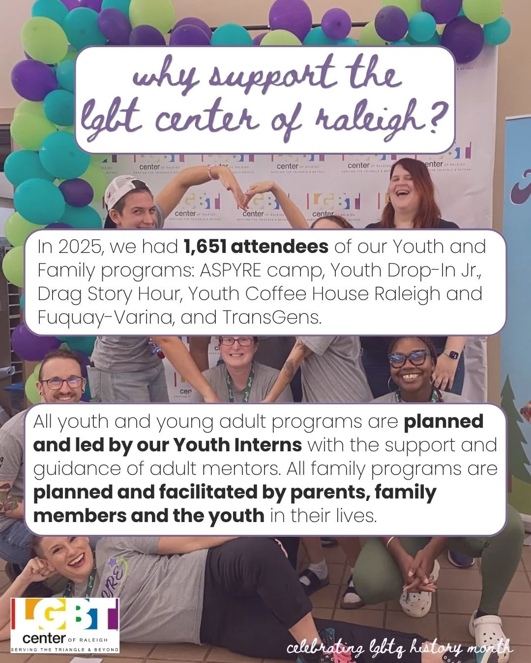 Our LGBTQ+ youth deserve spaces where they can feel comfortable being themselves. 💜

Last year, we welcomed 1,651 attendees across our Youth and Family programs, and we're so proud of the community that's grown through them!

One of the most rewardi