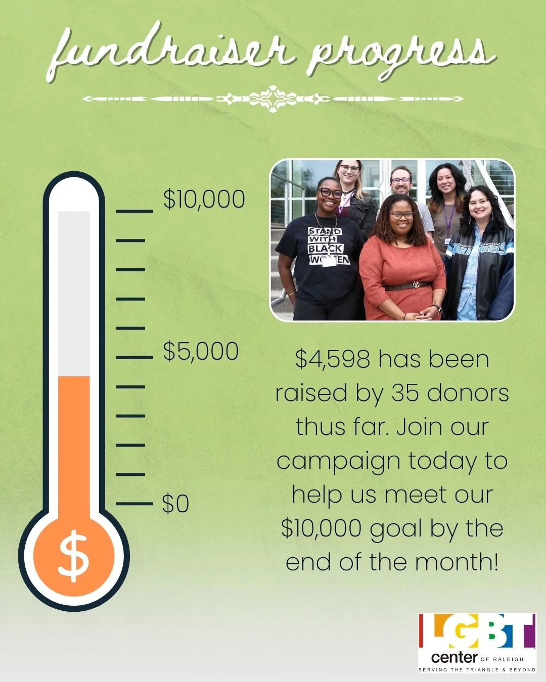 We're getting closer! 💜🎉

Thanks to 35 generous donors, we've raised $4,598 toward our $10,000 LGBTQ+ History Month fundraising goal! We're so grateful to everyone who's donated and helped spread the word so far.

But we're not done yet! 👀

Every 