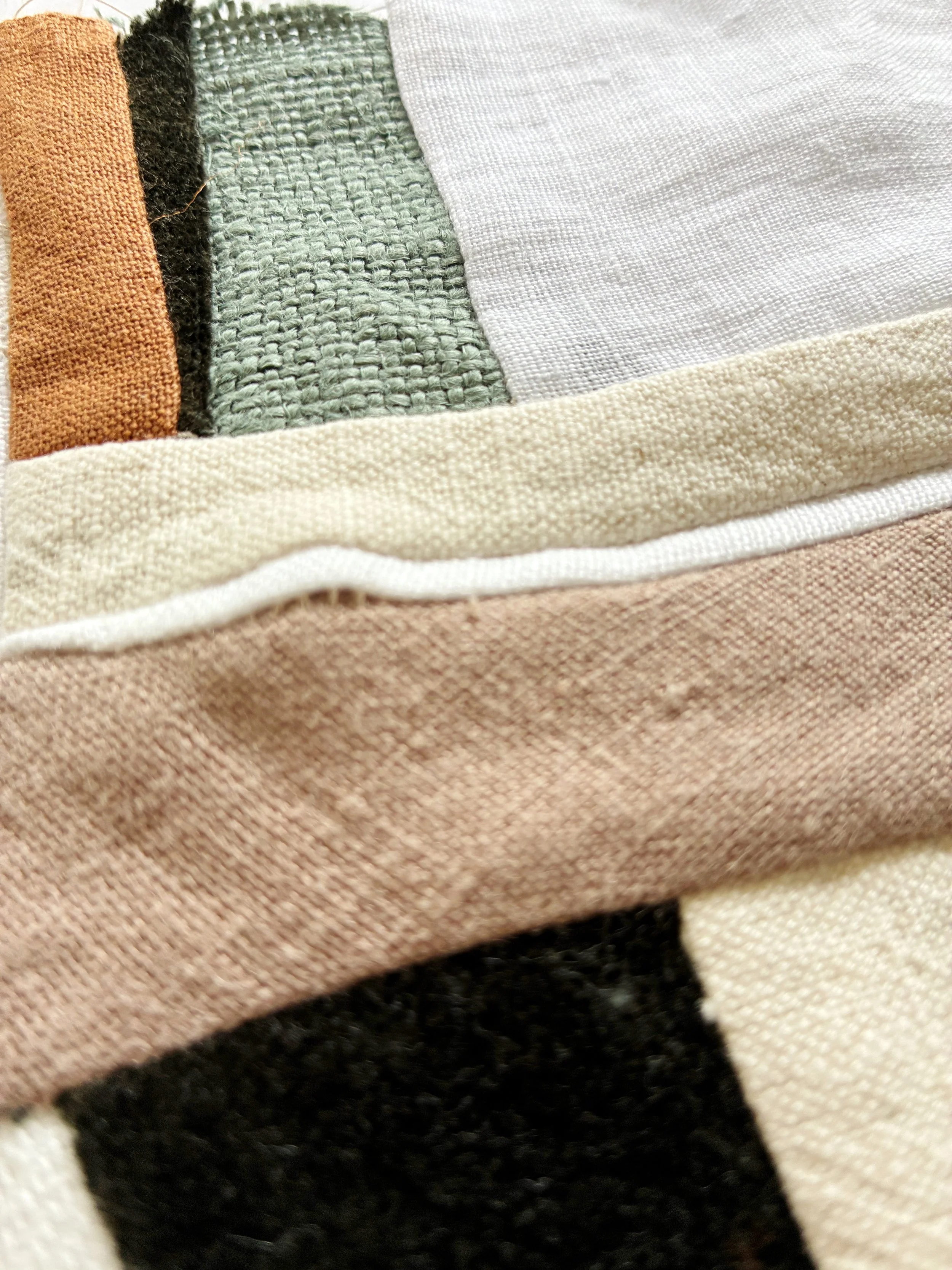 Abstract Textile Art: Handmade Organic Patchwork, Fabric Collage + Custom Textile Wall Decor