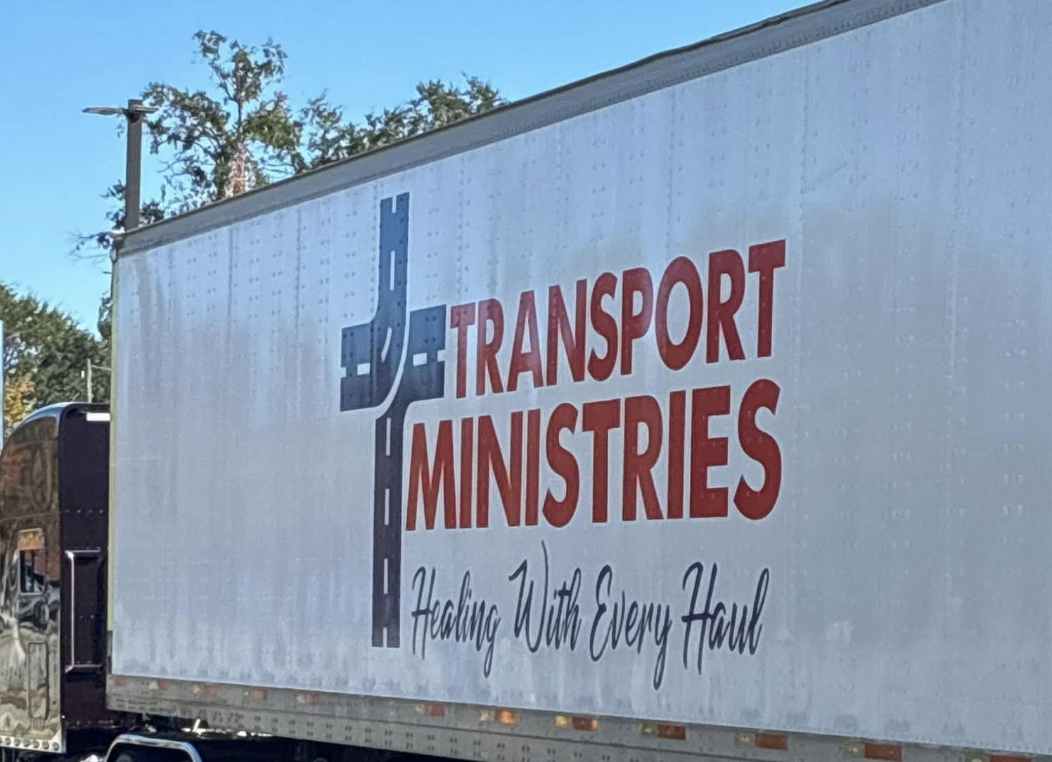Transport Ministries truck delivering hurricane relief supplies for distribution in Pensacola, Florida.