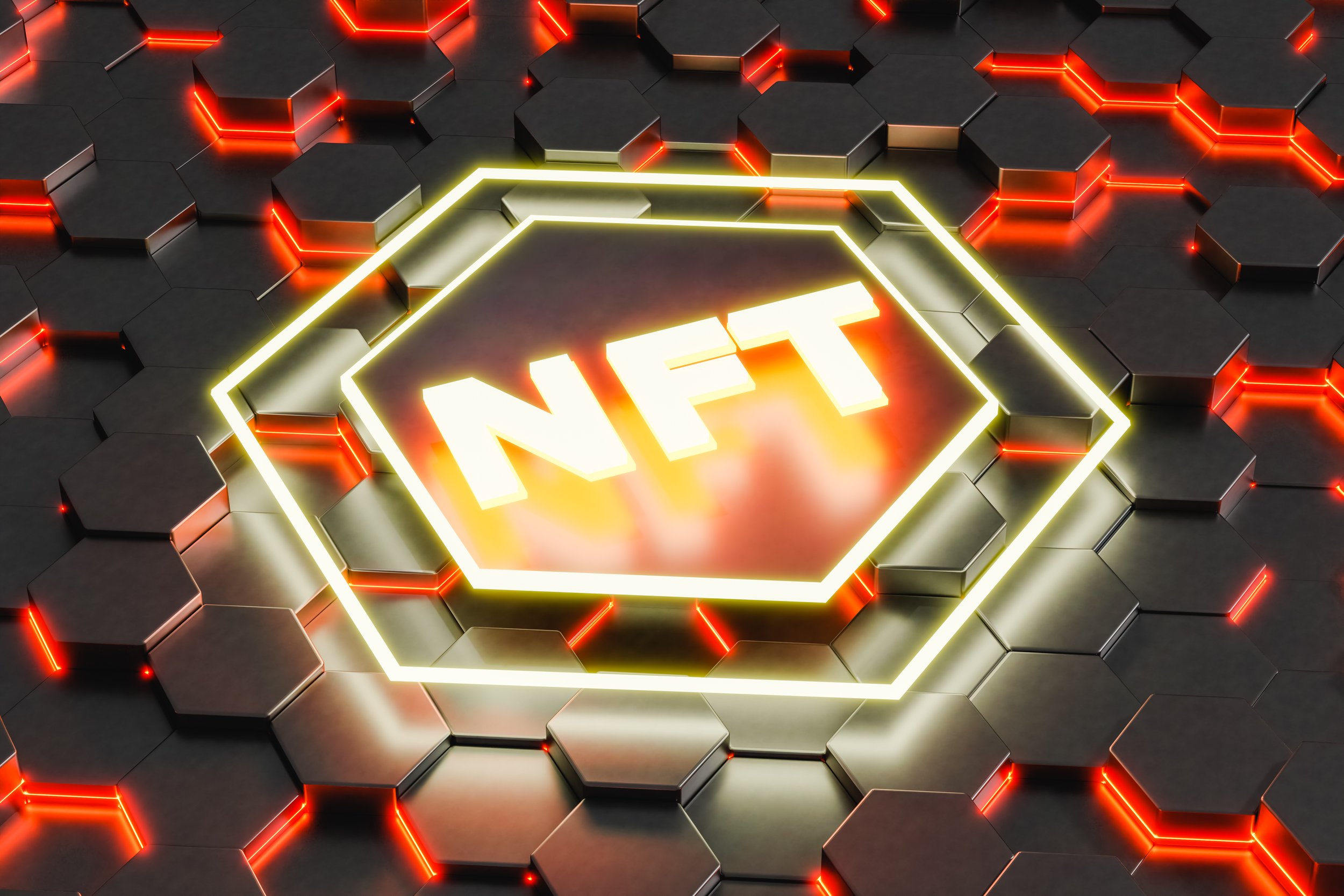 Glowing-nft-word-on-hexagon-background-1190263.jpg
