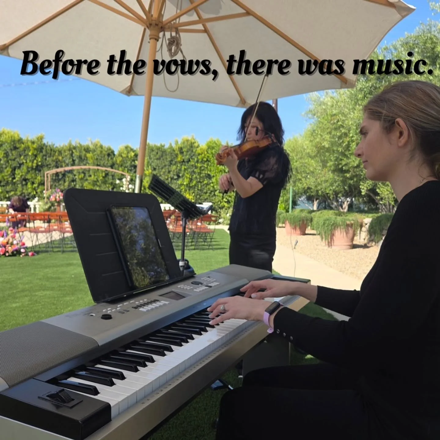 When a couple tells me they love Disney and Taylor Swift, I know the music is going to be magical ✨
For this gorgeous outdoor ceremony, we created custom arrangements of their favorite songs — performed live on piano and violin as they walked
