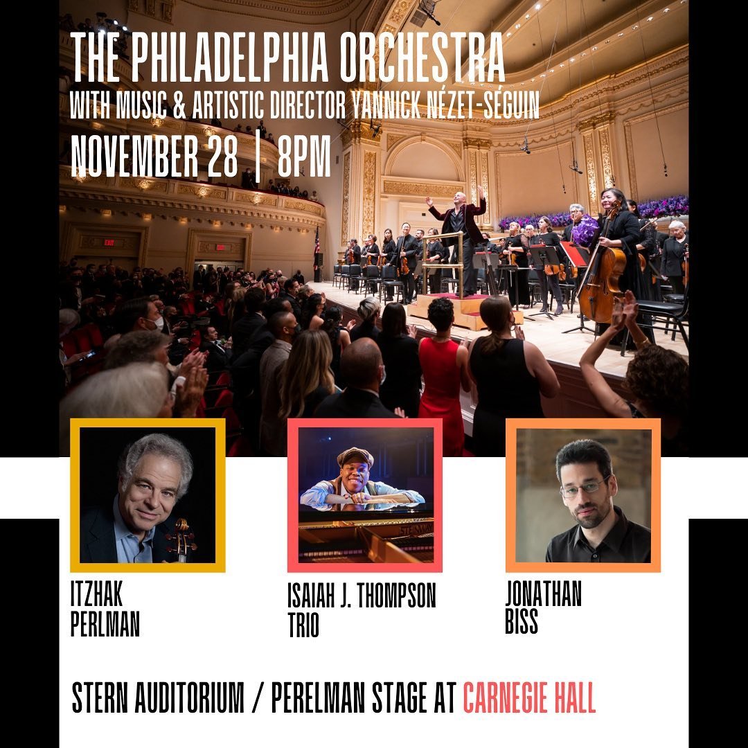 Join Jonathan, @itzhakperlmanofficial, and the Isaiah J. Thompson Trio at @carnegiehall to celebrate the life of Rafael Vi&ntilde;oly with @philorch on Tuesday, November 28! Jonathan will be performing on the unique Maene-Vi&ntilde;oly curved grand p