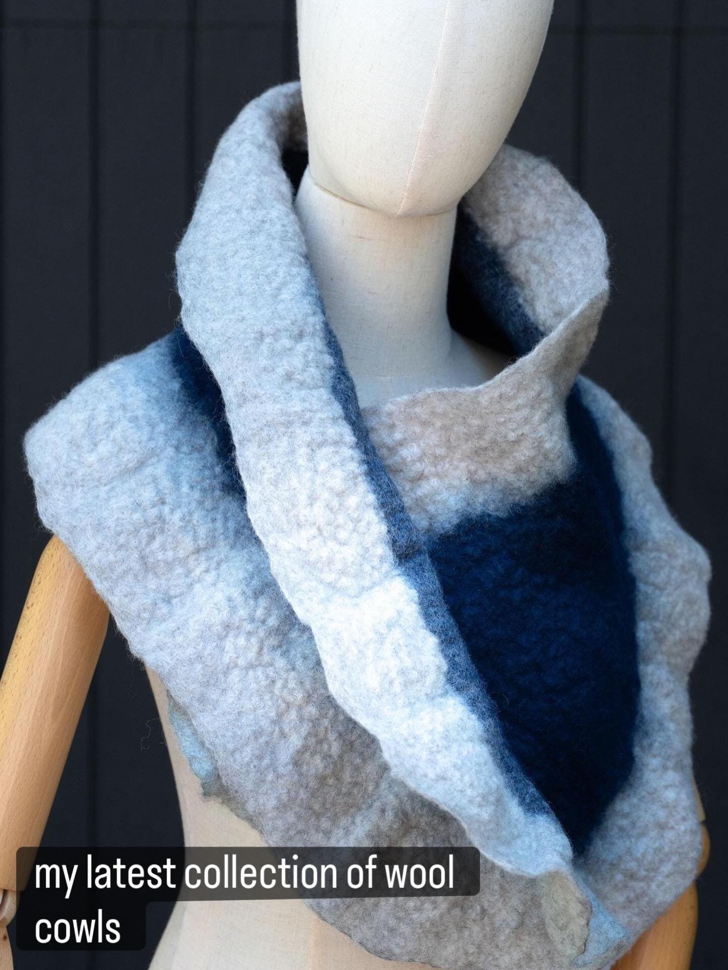 Each cowl is a unique art piece, wet felted by me in my studio. It&rsquo;s great for wearing on its own or layering under a jacket or coat. 

My latest collection of wool cowls are available. 

https://krispaulstudio.etsy.com/listing/4476146997