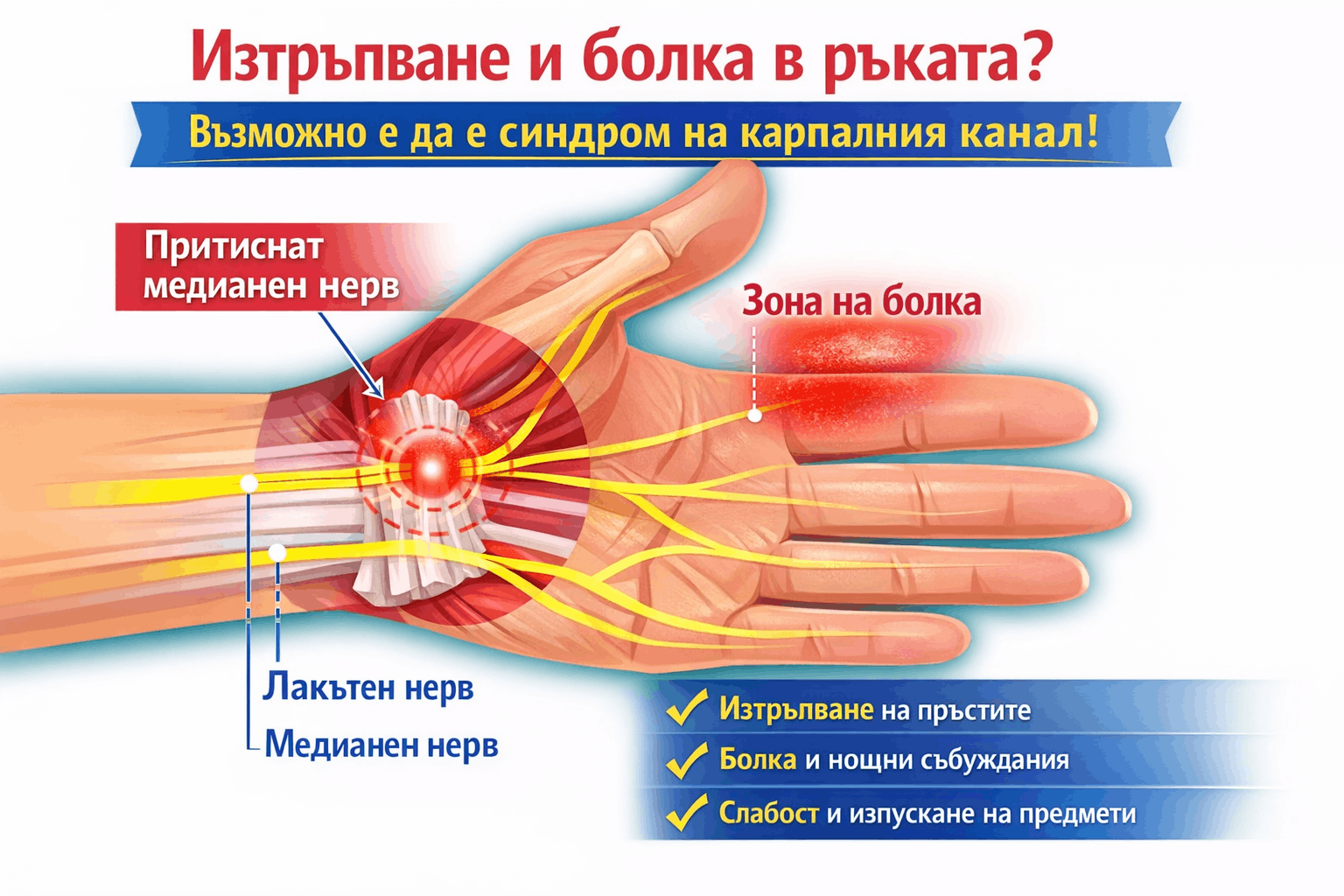 Синдром на карпалния канал – симптоми, причини и най-ефективното лечение