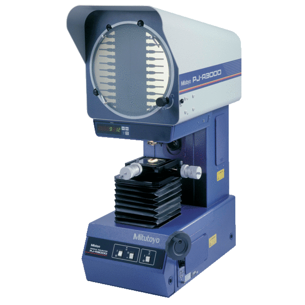 A Mitutoyo PJ-A3000 profile projector used for precision measurement of small parts.