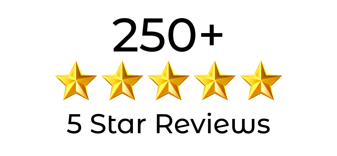 Five gold stars in a rating graphic, with a 5-star rating displayed below.