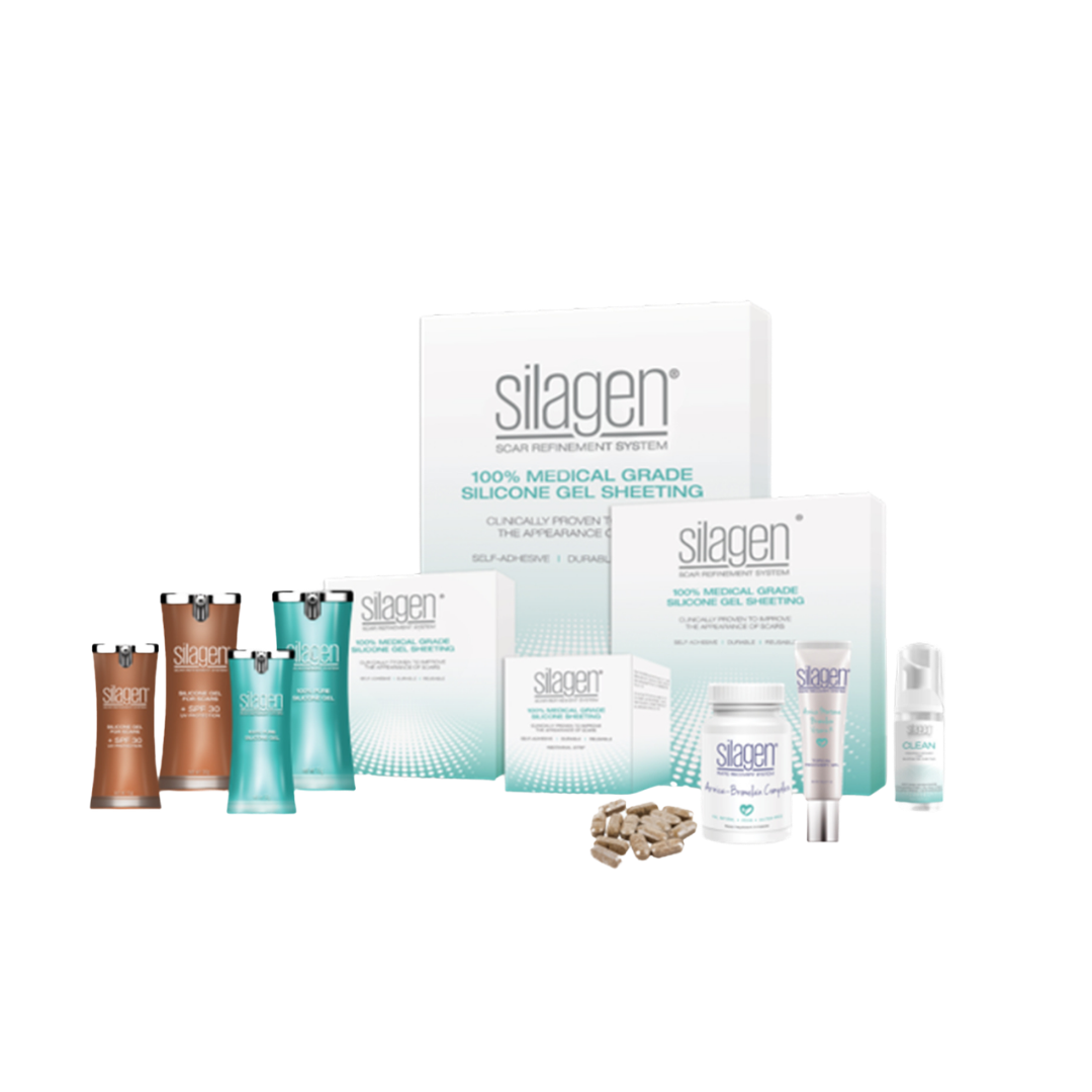 SILAGEN 100% Medical-grade silicone scar perfecting gel, sheeting, and arnica.