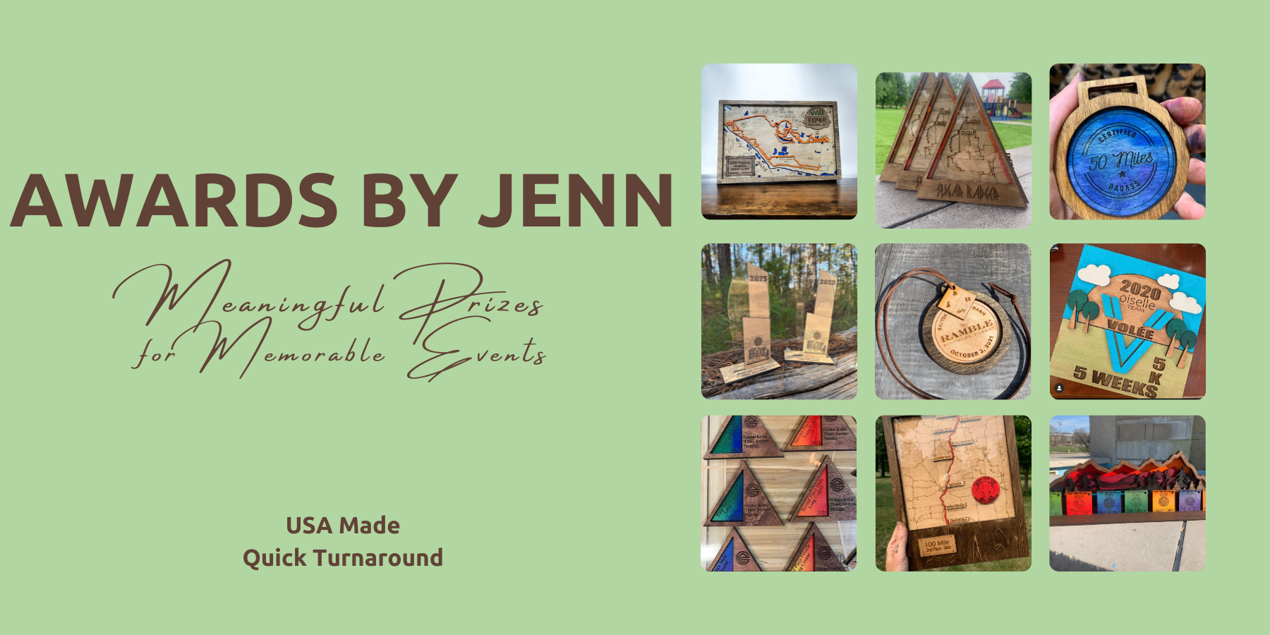 Header reading Awards by Jenn, containing a grid of 9 examples of medals and awards