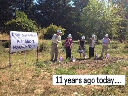 Look what popped up in our Facebook Memories! Eleven years ago today, Cascade Health broke ground on what is now Pete Moore Hospice House. A decade later, the patchy grass is gone&hellip;. and a beautiful lodge-style building and gorgeous grounds are