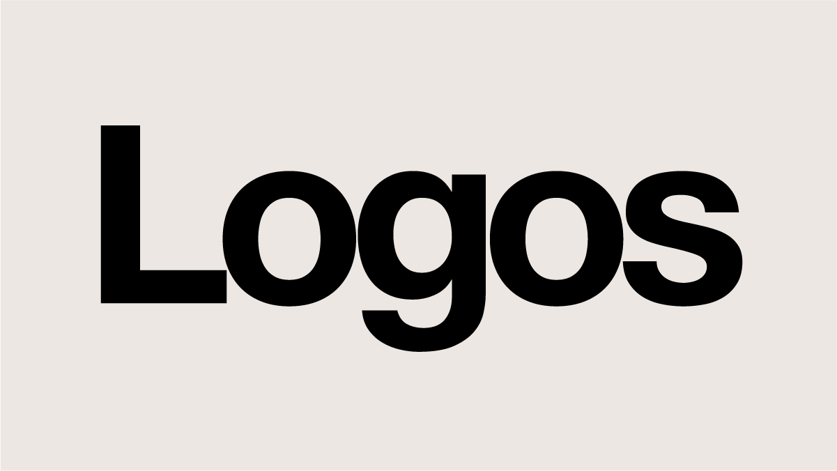 Black text over cream backgrounds reads 'Logos'.