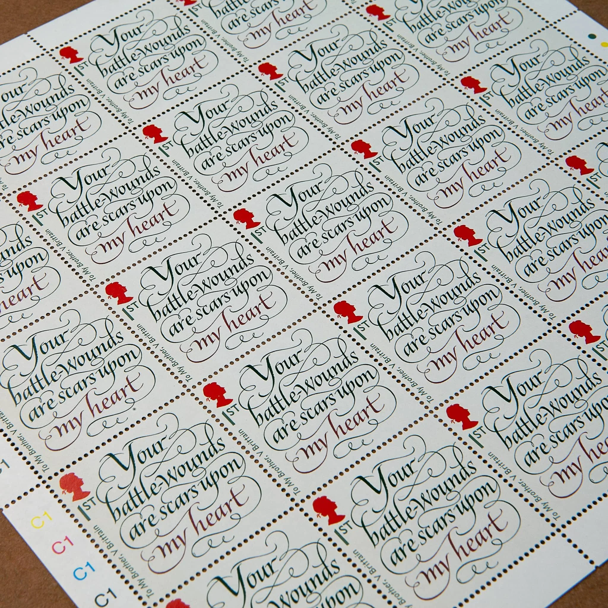 WW 1 Stamp design for the Royal Mail, UK. Pen and ink calligraphy.