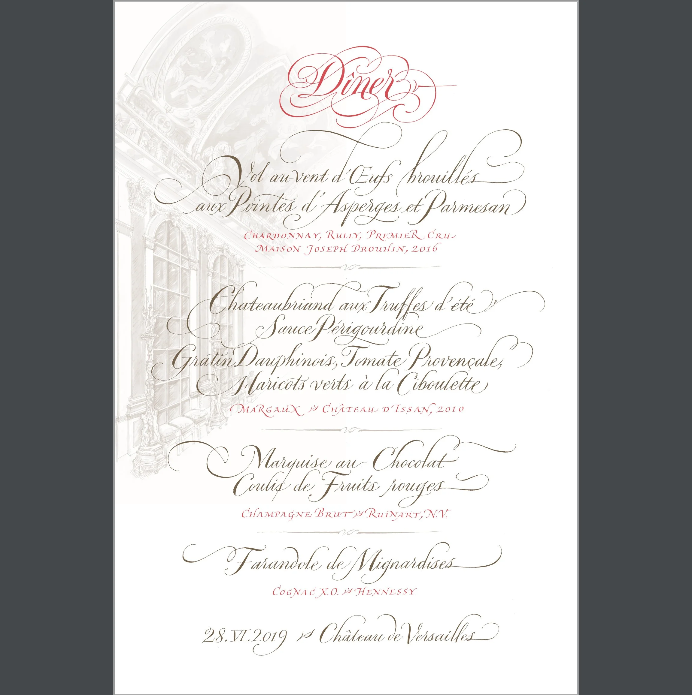 Design & Calligraphy by John Stevens for a special event at Palace of Versailles, France