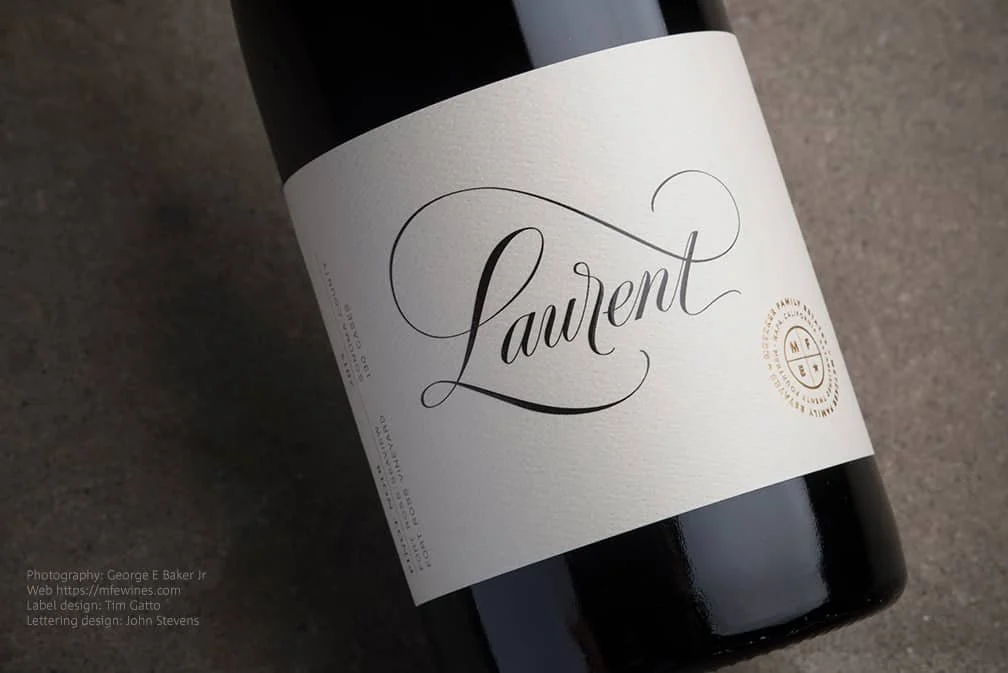 Design & Calligraphy by John Stevens for wine label. Collaboration with Tim Gatto