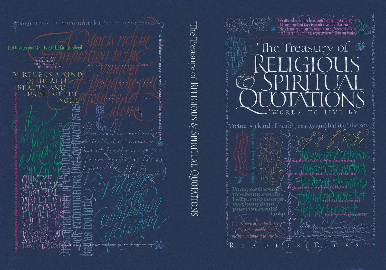 Book jacket. cover design filled with calligraphic quotes. Design & Calligraphy by John Stevens. Pen calligraphy