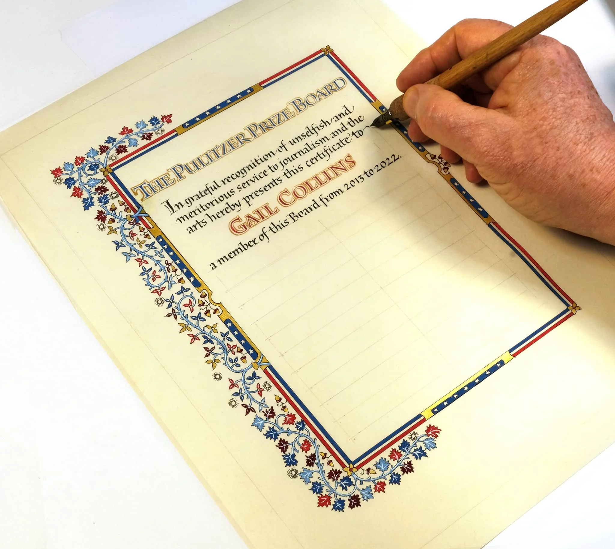 Design & Calligraphy by John Stevens. Pen calligraphy on Vellum for Columbia University