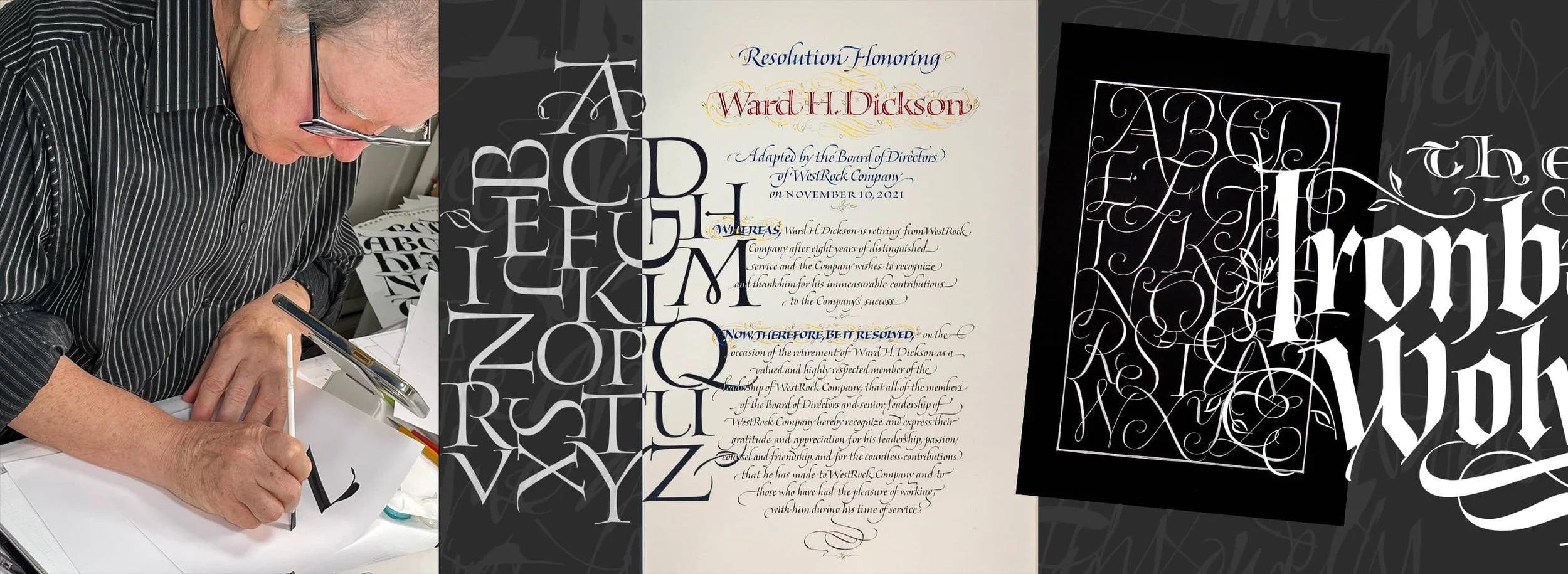 Examples of the range of John Stevens calligraphy work.