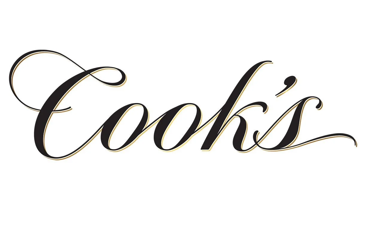 Cook's: Logo redesign: Design & Calligraphy by John Stevens. Hand-lettering and Vector-drawn.