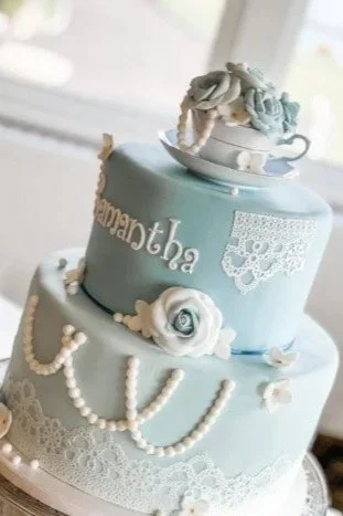Blue and White Doily Cake