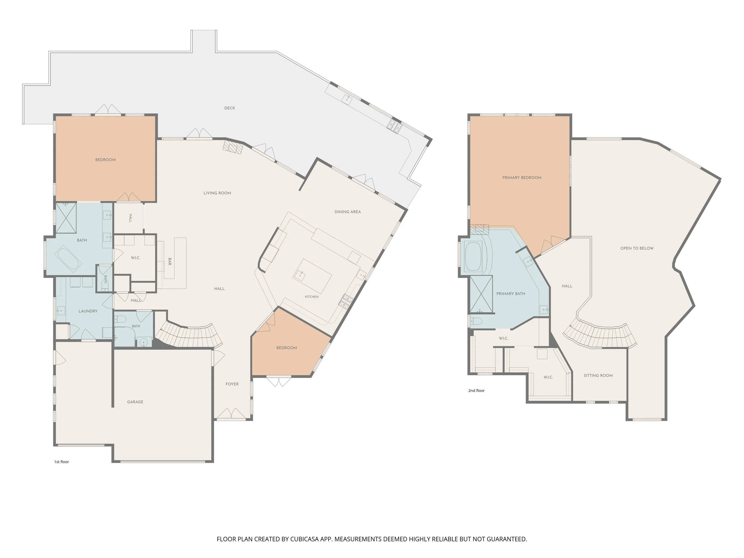 Combined first- and second-floor plans of a waterfront home in Discovery Bay.