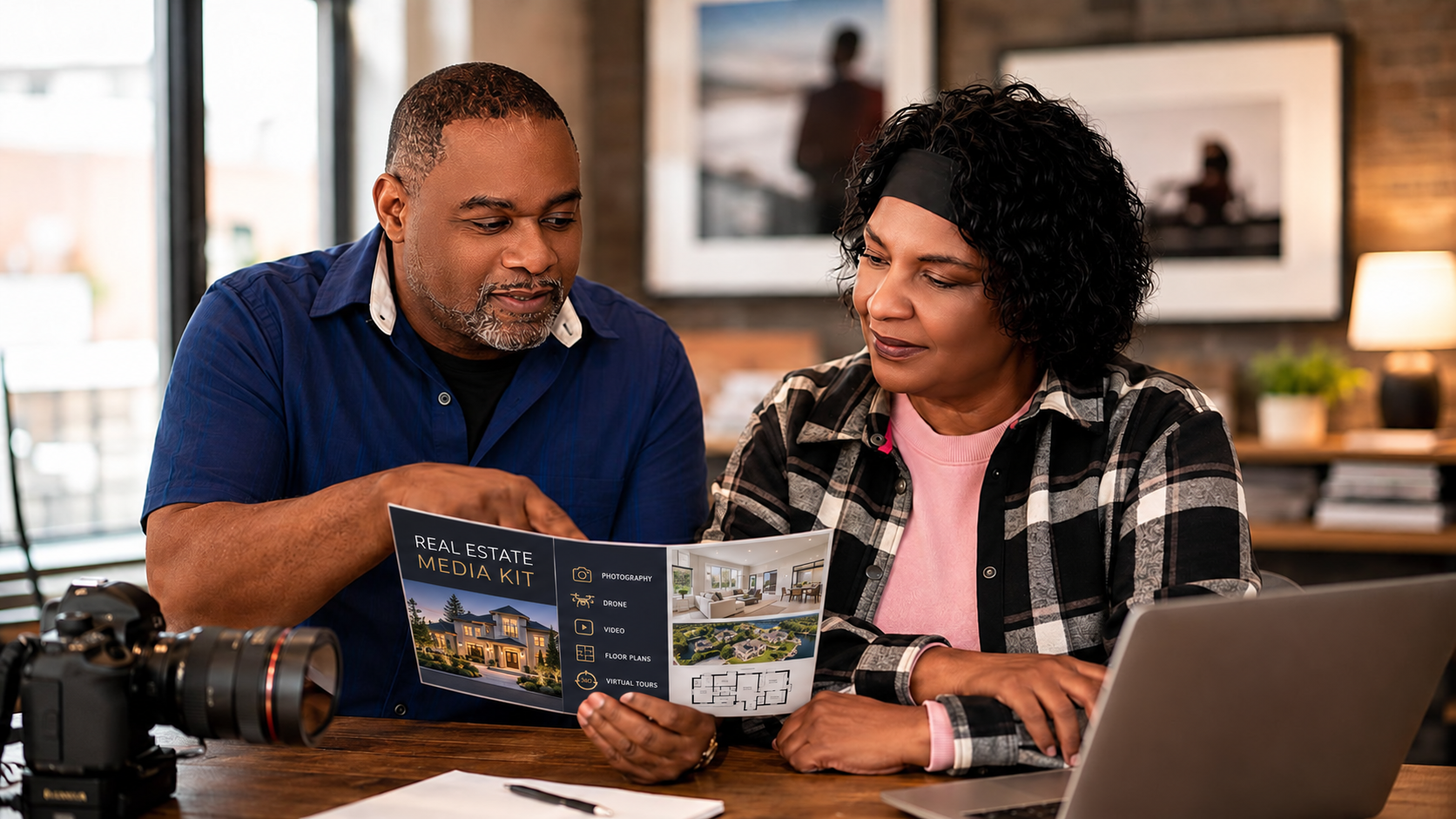Person using a laptop to manage online real estate marketing and property website content.