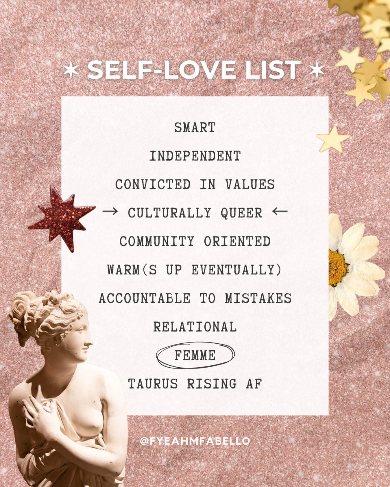 As my Venus return comes to an end, I wanted to reflect on some things that I love about myself. 💁🏻&zwj;♀️✨ I was surprised by how hard this list was to write. Not because I don&rsquo;t know what I love about myself, but because I found myself want