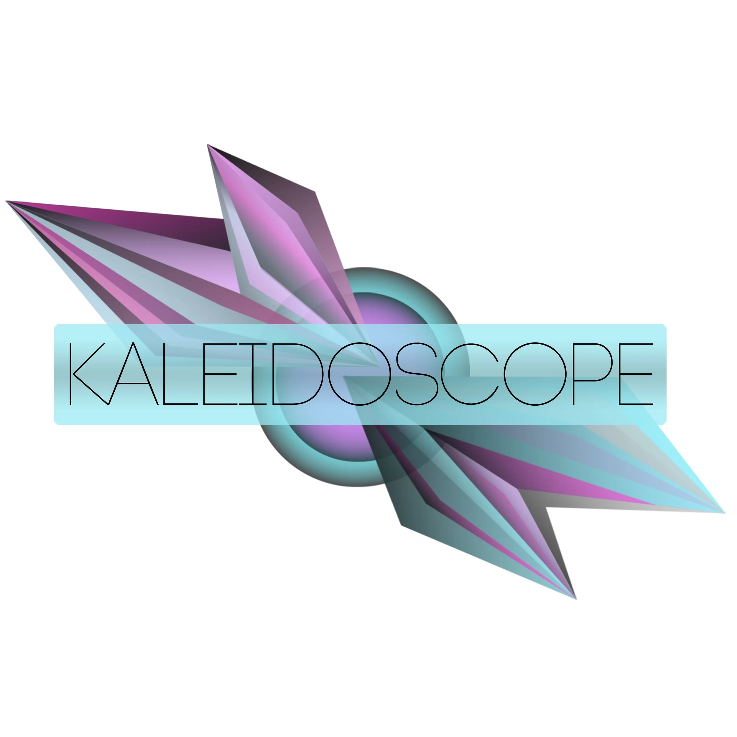 Geometric abstract design with text 'KALEIDOSCOPE' in pastel colors.