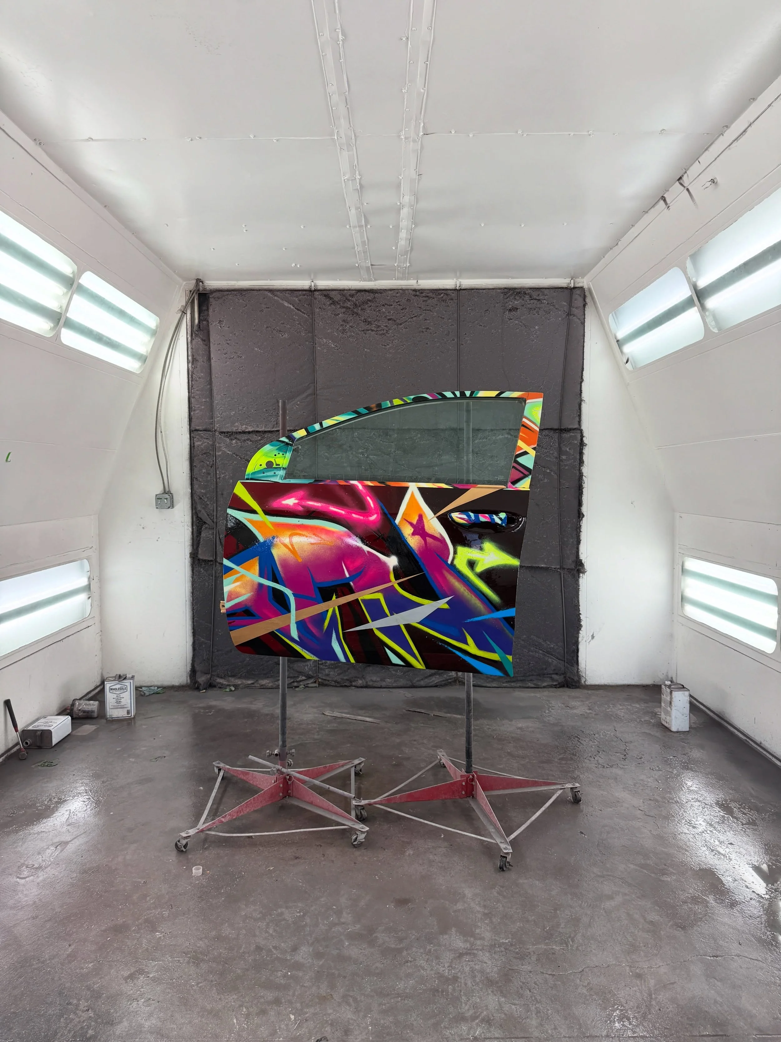 Got to splash some color on this door with @jworks_bodyshop the right way. From prepping the door, priming, some art work, and a clear coat. If you have a car you&rsquo;ve wanted to get some new paint on, hit us up! Let&rsquo;s get a show car going. 