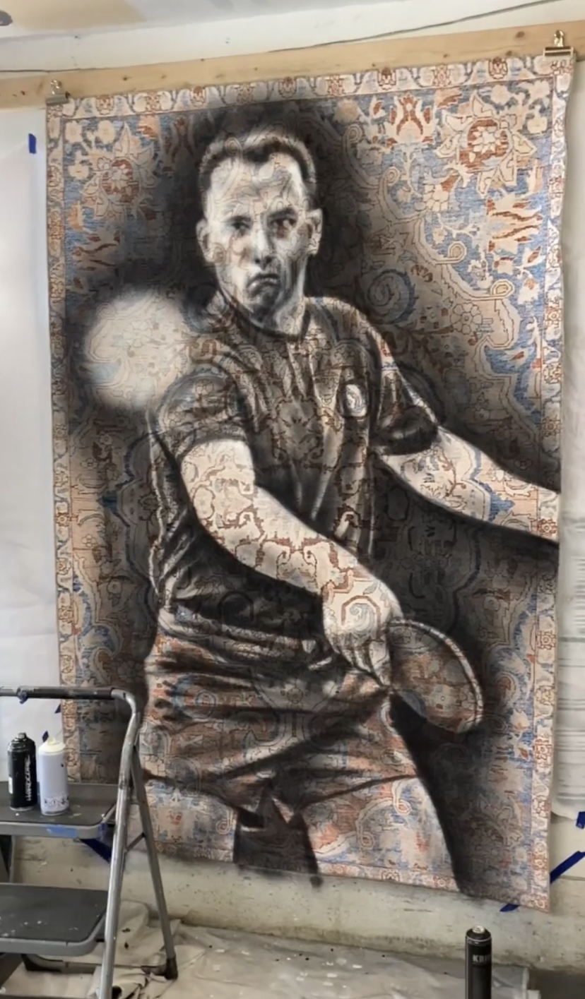 Forrest Gump. Spray paint and airbrush. For The Tulsan Athletic Club, in Tulsa, Oklahoma. 2022