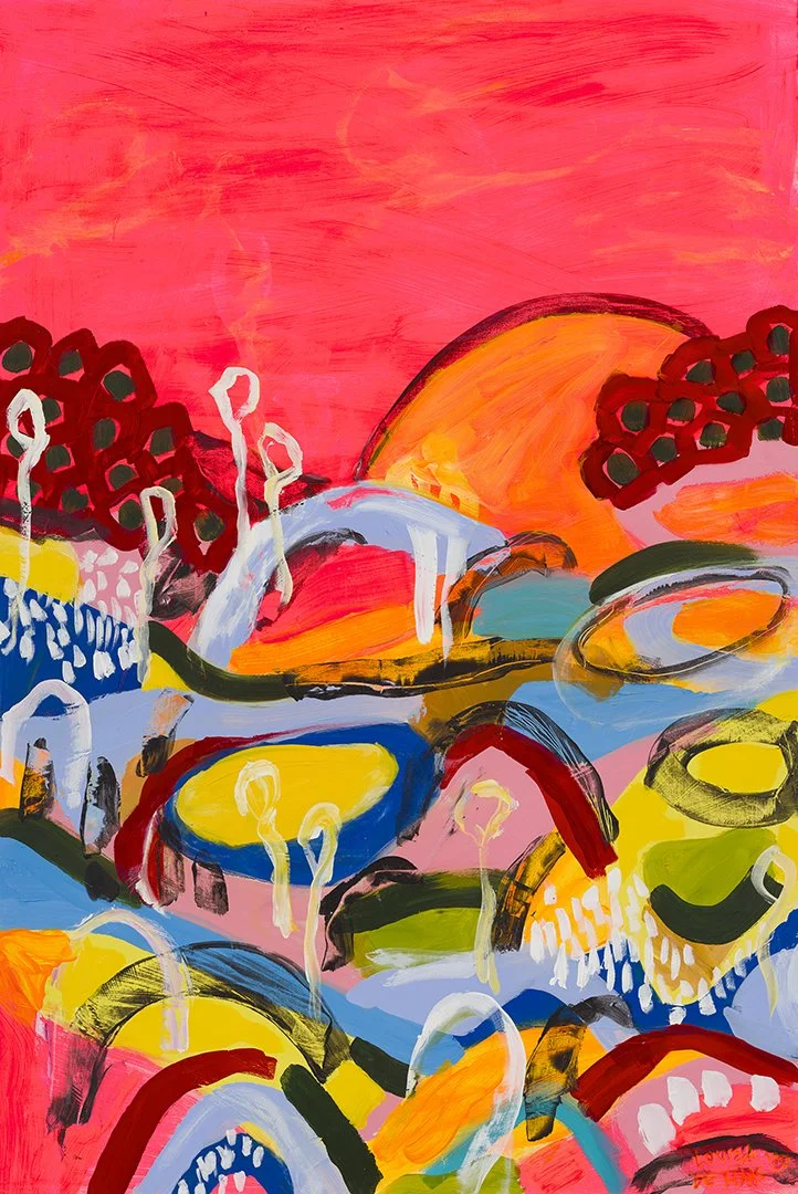 Neon pinks are hard to translate on a screen. Painted for the Gorman label Artist competition, this work solidified my style. Painted prints are available.