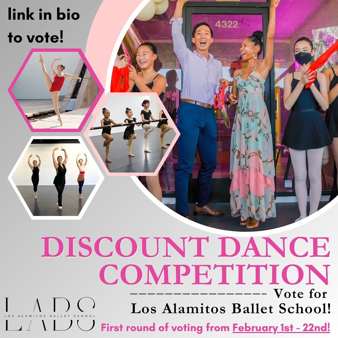 ||✨Vote for Los Alamitos Ballet School!✨||

 Discount Dance is holding a Studio of the Year competition and the winning studio receives $10,000! Please support our studio by voting for Los Alamitos Ballet School!

Link in bio to vote💫