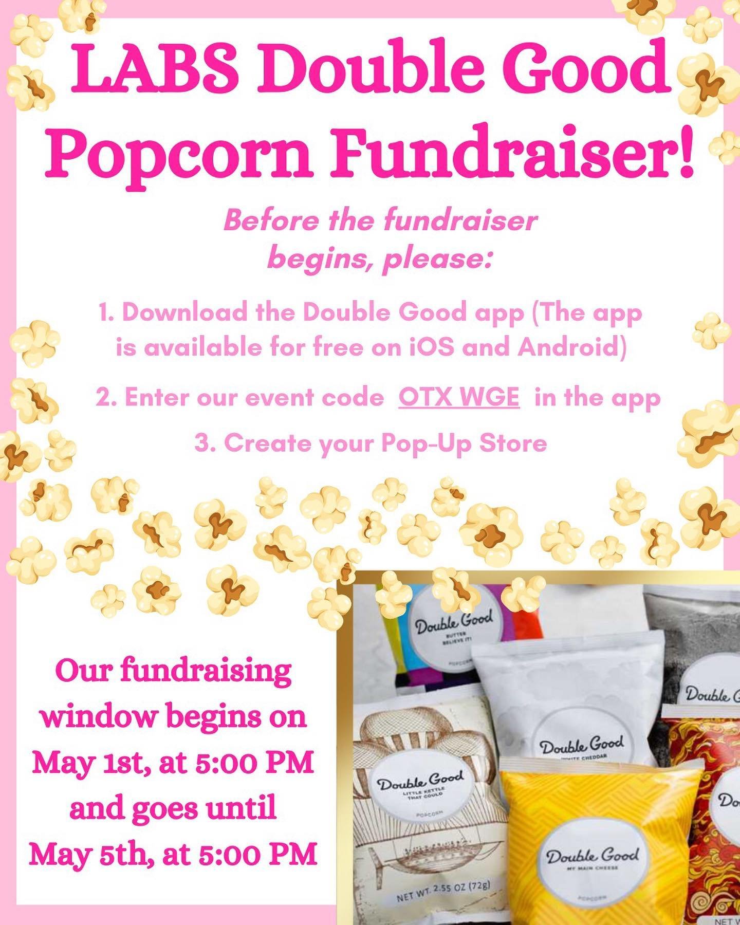 || Double Good Popcorn Fundraiser!🍿||

We are bringing back the Double Good Popcorn Fundraiser to raise money for our upcoming LABS Spring performance of LABS Presents the Classics! Double Good Popcorn is our most delicious fundraiser in which dance